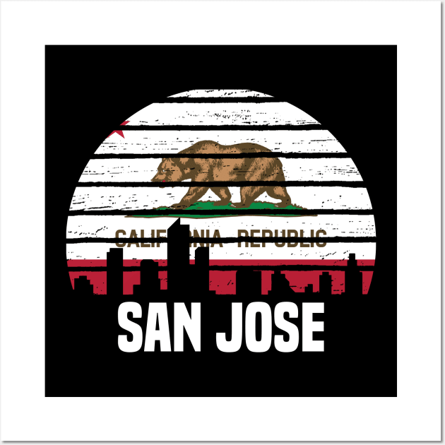 San Jose California CA Group City Silhouette Flag Wall Art by jkshirts